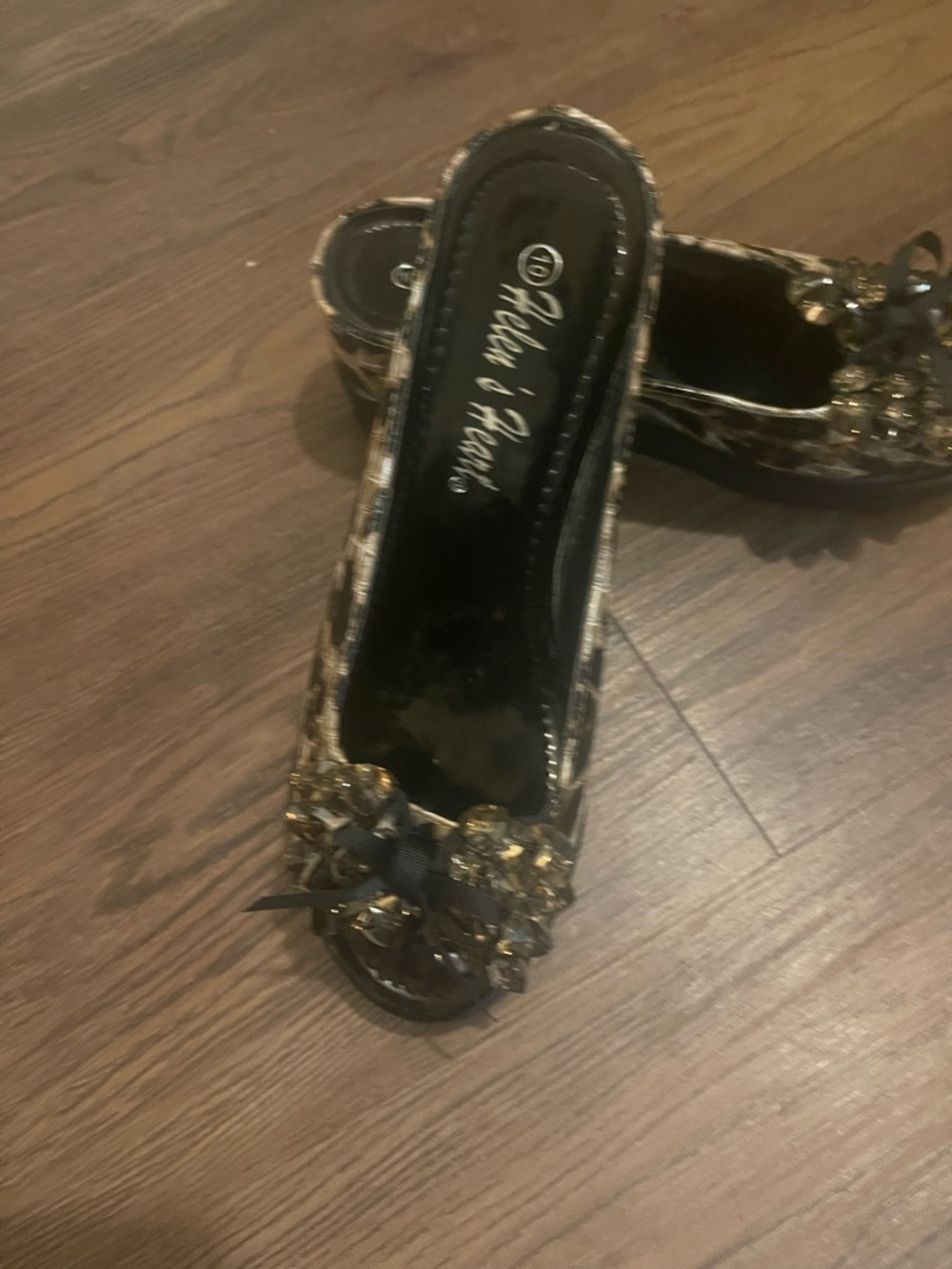 Helen & Heart Black and Gold Embellished Open-Toe Mules